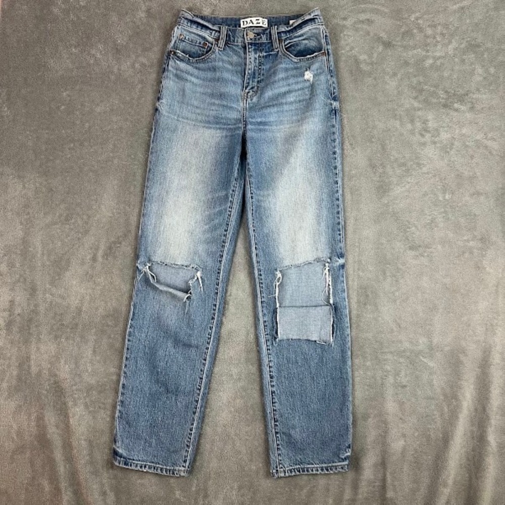 Daze Tough Love High Rise Jeans Womens 26 Organic Cotton Straight Leg Distressed